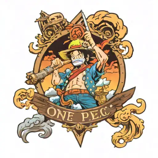 one piece anime style character sailing into the Lands Between from Elden Ring  tattoo design idea