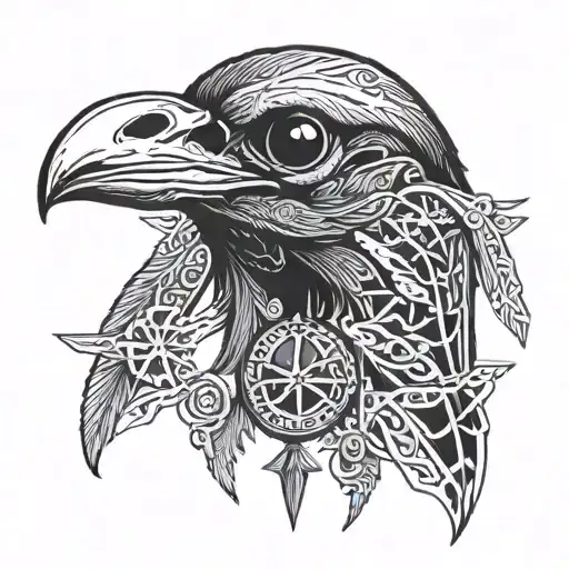 Crow skull with eye of horus eye tattoo design idea