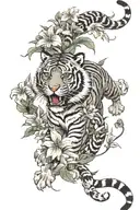 Full body tiger surrounded by spider lillies growing tattoo design idea