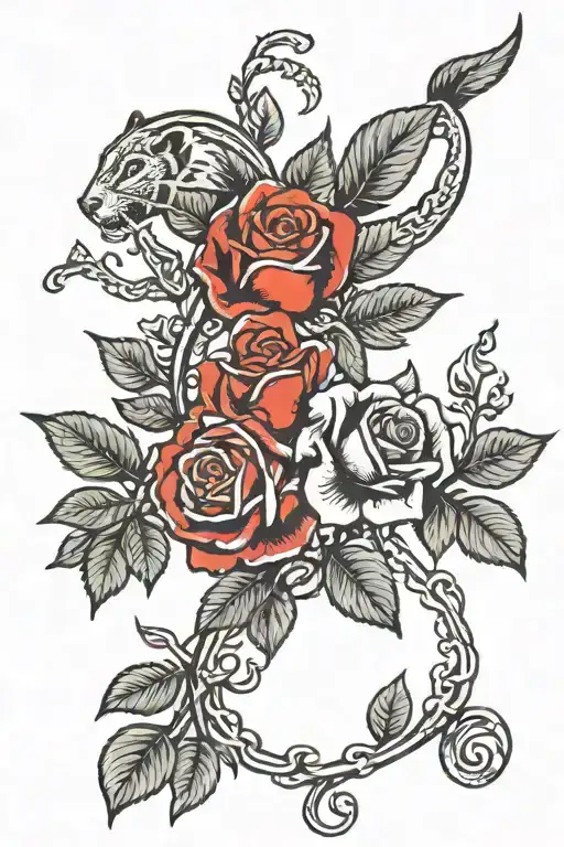 animals climbing a rose intertwined tattoo design idea