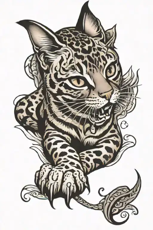 bengal cat crawling tattoo design idea