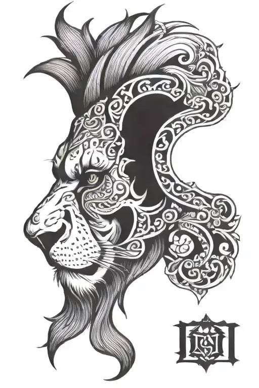 half  lion half skull tattoo design idea