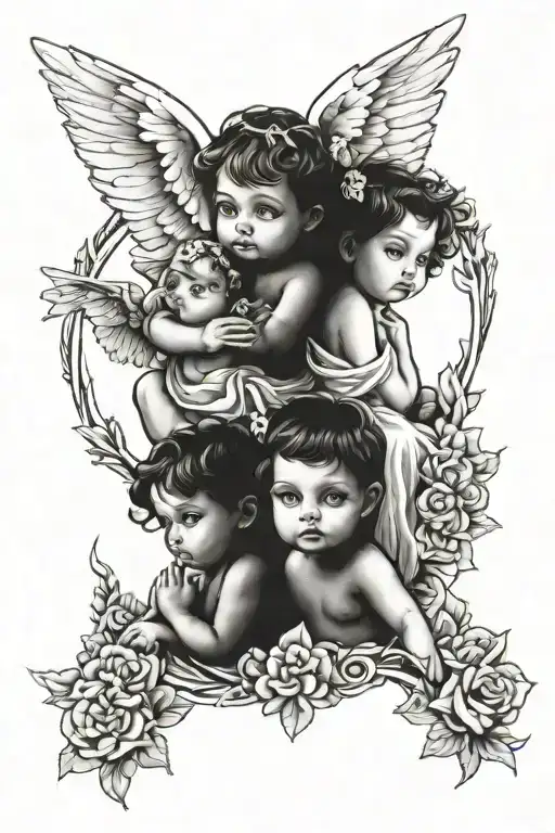 3 wise angel babies tattoo design idea