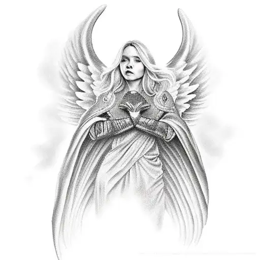 guardian angel and clouds  tattoo design idea