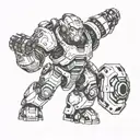Overwatch Orisa with Fallout power armour helmet tattoo design idea