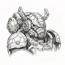 Overwatch Orisa with Fallout power armour helmet tattoo design idea