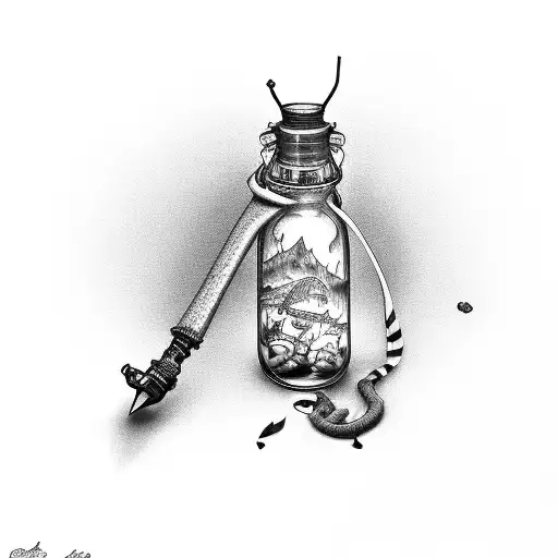 message in a bottle tattoo design idea