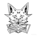 An anime character reading a book with a wolf tattoo on their arm, surrounded by floating guns and knives tattoo design idea