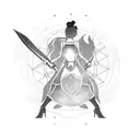 A minimalist blackwork silhouette of Hisona with her signature weapon tattoo design idea