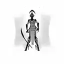 A minimalist blackwork silhouette of Hisona with her signature weapon tattoo design idea