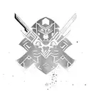 A minimalist blackwork silhouette of Hisona with her signature weapon tattoo design idea