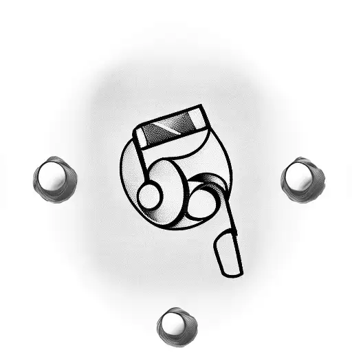 Create a tattoo of a music player with sports equipment as buttons tattoo design idea