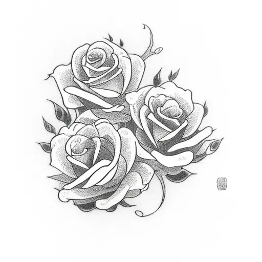 three red roses with flower stem in a moonlight background tattoo design idea