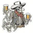 skeleton wearing a cowboy hat drinking a beer  tattoo design idea