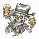 skeleton wearing a cowboy hat drinking a beer  tattoo design idea