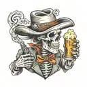 skeleton wearing a cowboy hat drinking a beer  tattoo design idea