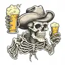 skeleton wearing a cowboy hat drinking a beer  tattoo design idea
