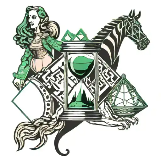 wizard of oz hourglass, tornado, dorothy, scarecrow, tin man, cowardly lion, emerald city tattoo design idea