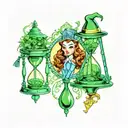 wizard of oz hourglass, tornado, dorothy, scarecrow, tin man, cowardly lion, emerald city tattoo design idea