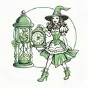 wizard of oz hourglass, tornado, dorothy, scarecrow, tin man, cowardly lion, emerald city tattoo design idea