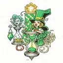 wizard of oz hourglass, tornado, dorothy, scarecrow, tin man, cowardly lion, emerald city tattoo design idea