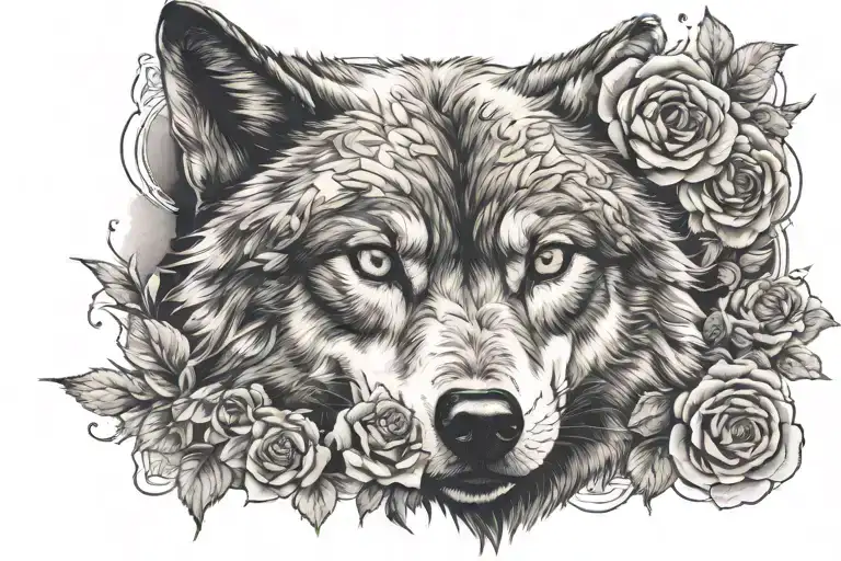 wolf blended by roses tattoo design idea