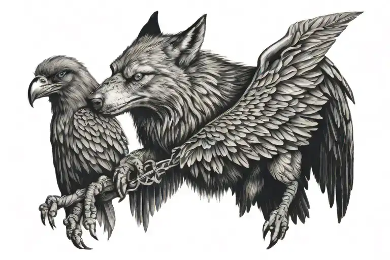 viking Wolf crow perched on top tattoo design idea