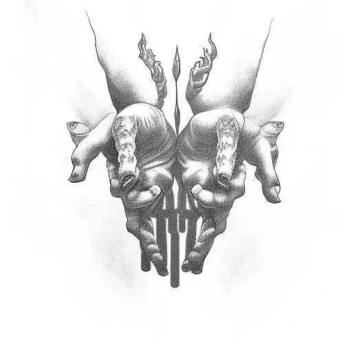 demon hand and man hand handshake tattoo design idea