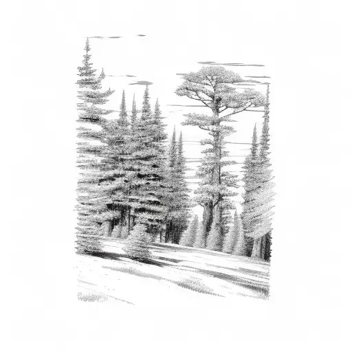 Michigan landscape with a towering pine tree tattoo design idea