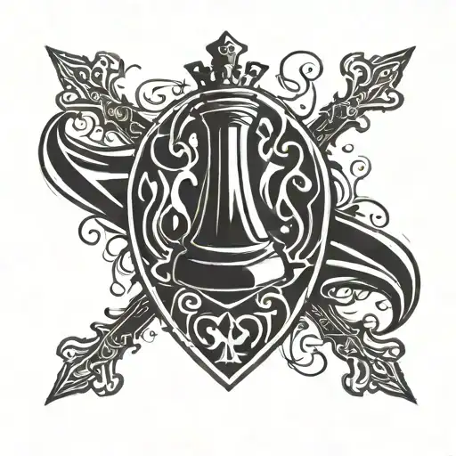 Generate a minimalist tattoo design featuring a king chess piece creatively integrated inside a guitar pick. tattoo design idea