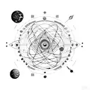 a line in the center that has the phases of the moon and the solar system tattoo design idea