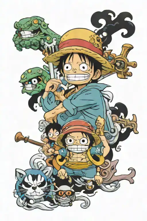 one piece, studio ghibli characters tattoo design idea