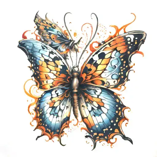 butterfly with 4 wings: each wing has to represent an element: fire, water, air, earth tattoo design idea