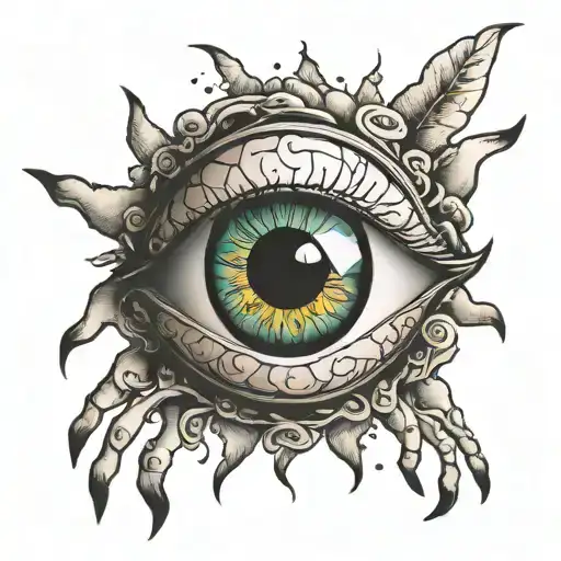eyeball floating in between two hands tattoo design idea