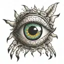 eyeball floating in between two hands tattoo design idea