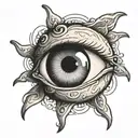 eyeball floating in between two hands tattoo design idea