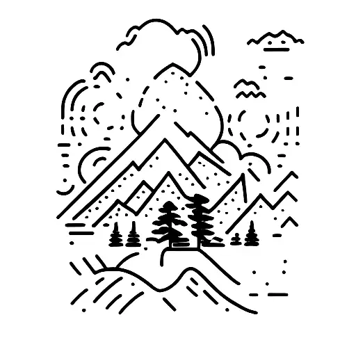 A minimalist tattoo of a silhouette of a hiker against a mountain sunset tattoo design idea