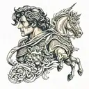 top half arm sleeve tattoo including alexander the great, naploen, ghengus kahn, marcus arlias and attilia the hun. tattoo design idea