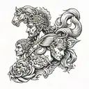 top half arm sleeve tattoo including alexander the great, naploen, ghengus kahn, marcus arlias and attilia the hun. tattoo design idea