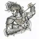 top half arm sleeve tattoo including alexander the great, naploen, ghengus kahn, marcus arlias and attilia the hun. tattoo design idea