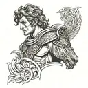 top half arm sleeve tattoo including alexander the great, naploen, ghengus kahn, marcus arlias and attilia the hun. tattoo design idea