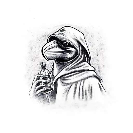 Plague Doctor,2 bottles,a crow tattoo design idea