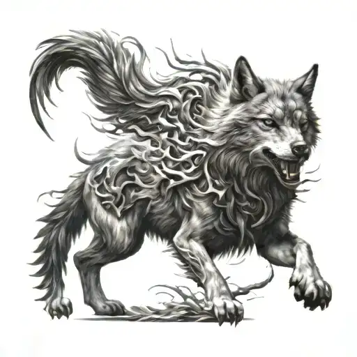 Fighting wolf accompanied by reborn phoenix tatto design tattoo design idea
