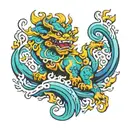 Foo dog LSD acid waves flowing tattoo design idea