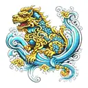 Foo dog LSD acid waves flowing tattoo design idea