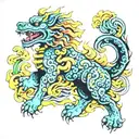 Foo dog LSD acid waves flowing tattoo design idea