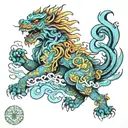 Foo dog LSD acid waves flowing tattoo design idea