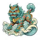 Foo dog with trippy LSD waves tattoo design idea