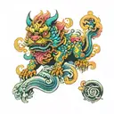 Foo dog with trippy LSD waves tattoo design idea