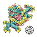 Foo dog with trippy LSD waves tattoo design idea